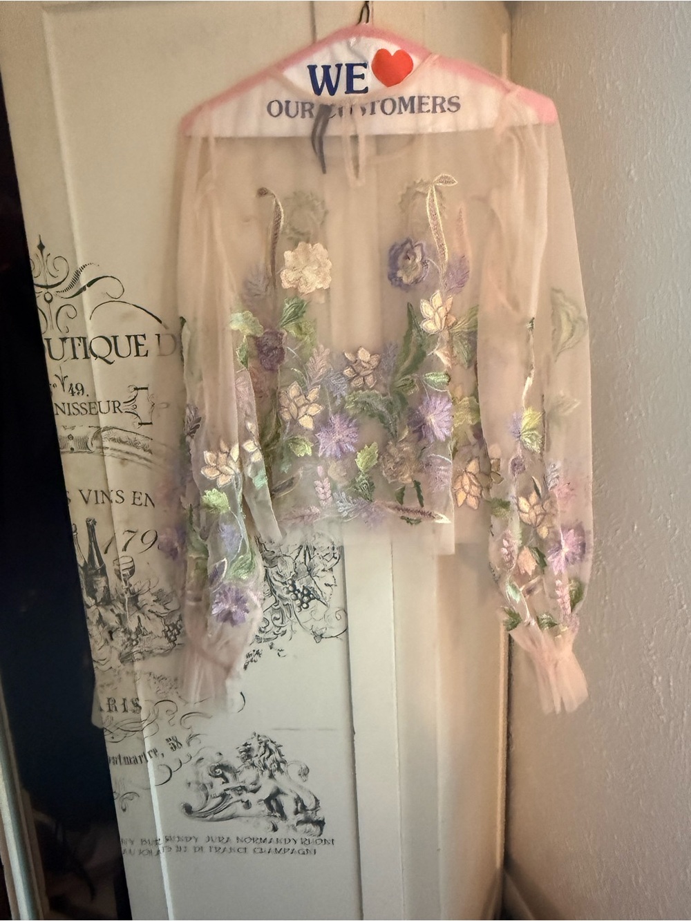 NWOT Anthropologie Embroidered Floral Mesh Top - Picture 6 of 12
